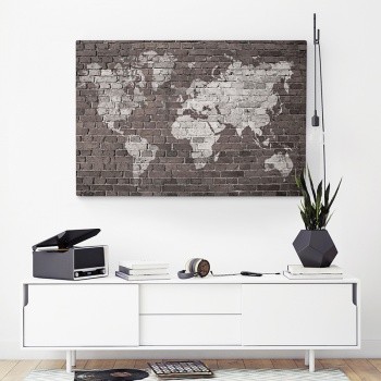 Canvastavla World map on brick-0